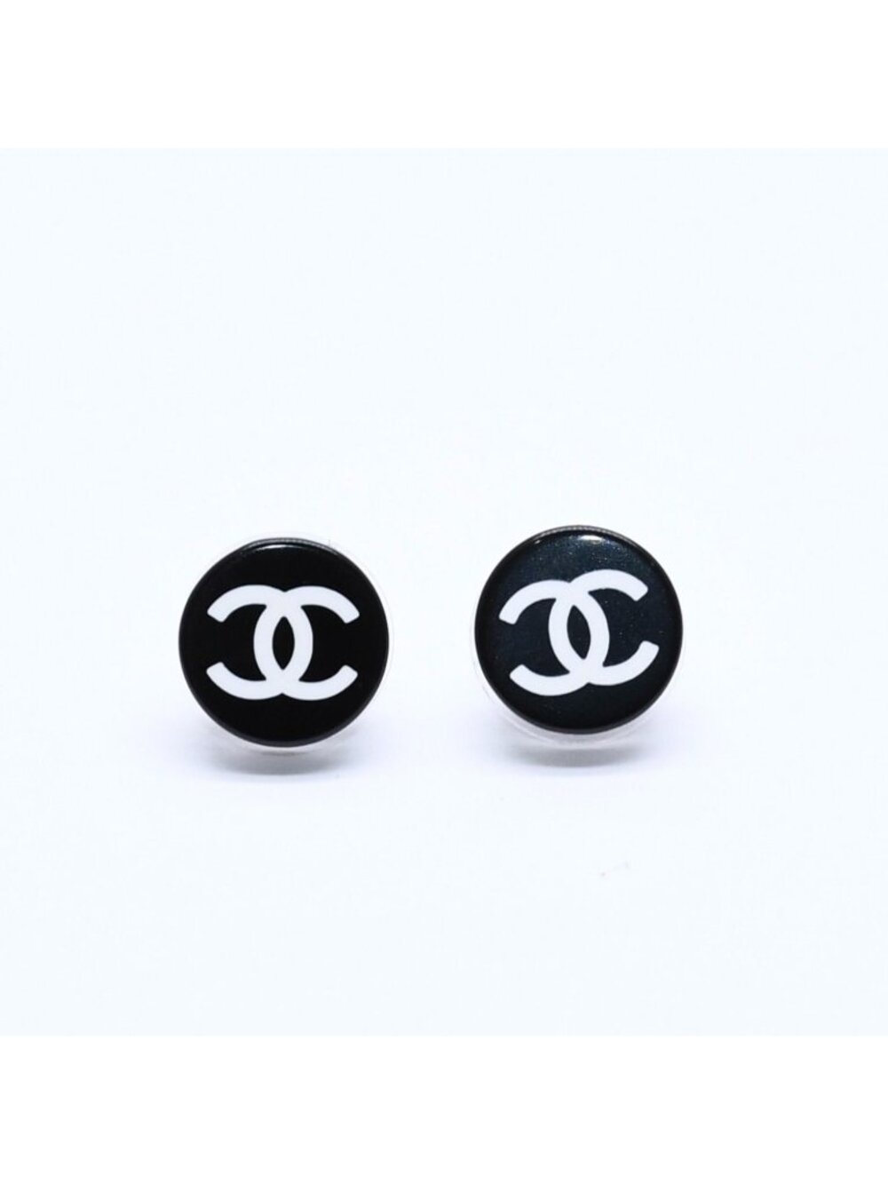 Chanel Earrings CC Logo Button Black 05